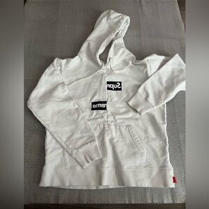 [S]Supreme Comme Des Garcons Split White Hoodie with Black Logo